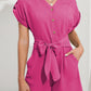 Jumpsuits - V Neck Button Short Sleeve Wide Leg Casual Rompers