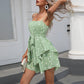 Strap Floral Rompers Ruffle Tie Front A-Line Flowy Wide Leg