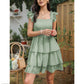 High Waist Sleeveless Ruffle Dress Backless Square Mini Summer Dress