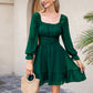 Exlura Women’s Swiss Dot Flowy Mini Dress Square Neck Long Lantern Sleeve Ruffle Dress Casual Cottagecore Boho Dress