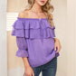 EXLURA Women’s Off The Shoulder Layered Ruffle Tops Swiss Dot Long Puff Sleeve Blouses Shirts Flowy Party Dressy Tops