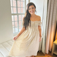 EXLURA Womens Square Neck Dress Puff Short Sleeve High Waist Smocked Ruffle Floral Sweetheart Neckline A-line Midi Dress