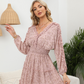 EXLURA Women’s V Neck Ruffle Floral Boho Mini Dress Backless Batwing Long Sleeve Dress Vintage Wedding Guest Dress