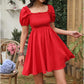 Byinns Womens Square Neck Tie Back Ruffle Off Shoulder Dress Summer Smocked A-Line Flowy Casual Mini Dress