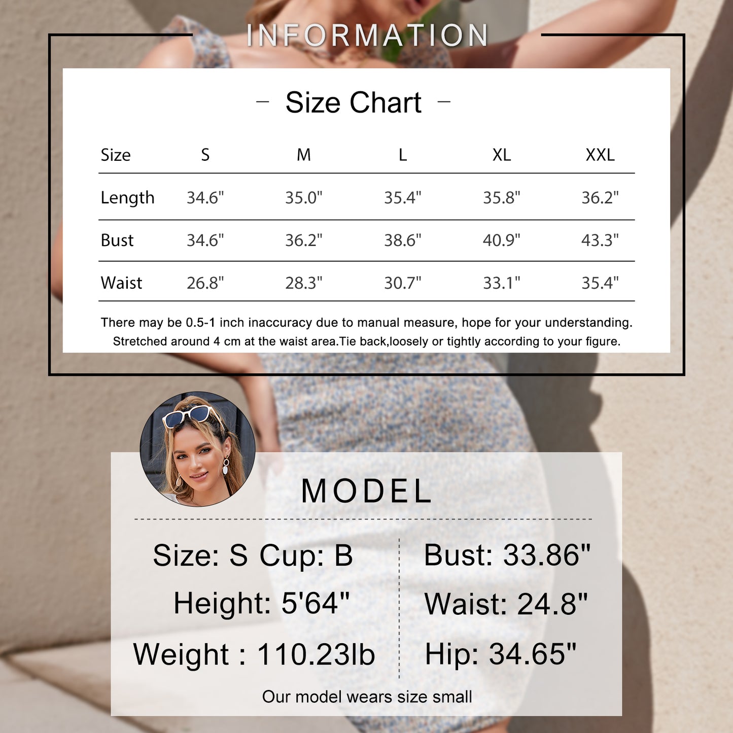 Exlura Women’s Sleeveless Square Neck Bodycon Bandage  Dress Tie Back Floral Backless Smocked Sheath Mini Dress