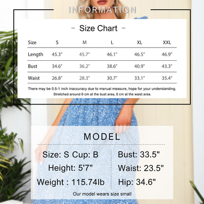 EXLURA Women's Sleeveless Dress Square Neck Floral Print High Waist A-line Ruffle Smocked Backless Midi Dress
