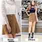 Exlura Womens Faux Suede High Waist Pleated Short Skirt Elastic Button Front Skater Mini Skirt