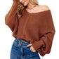 EXLURA Women's V Neck Oversized Sweater Batwing Long Sleeve Chunky Pullover Sweater Sexy Casual Trendy Tops