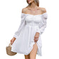 EXLURA Women’s Drawstring Mini Dress Sweetheart Neckline Smocked Flowy Dress Puff Long Sleeve Ruffle Cute Wedding Guest Dress