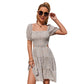 Byinns Women’s Square Neck Ruffle Mini Dress Smocked Cut Out Ditsy Floral Backless Tiered Puff Short Sleeve Dress