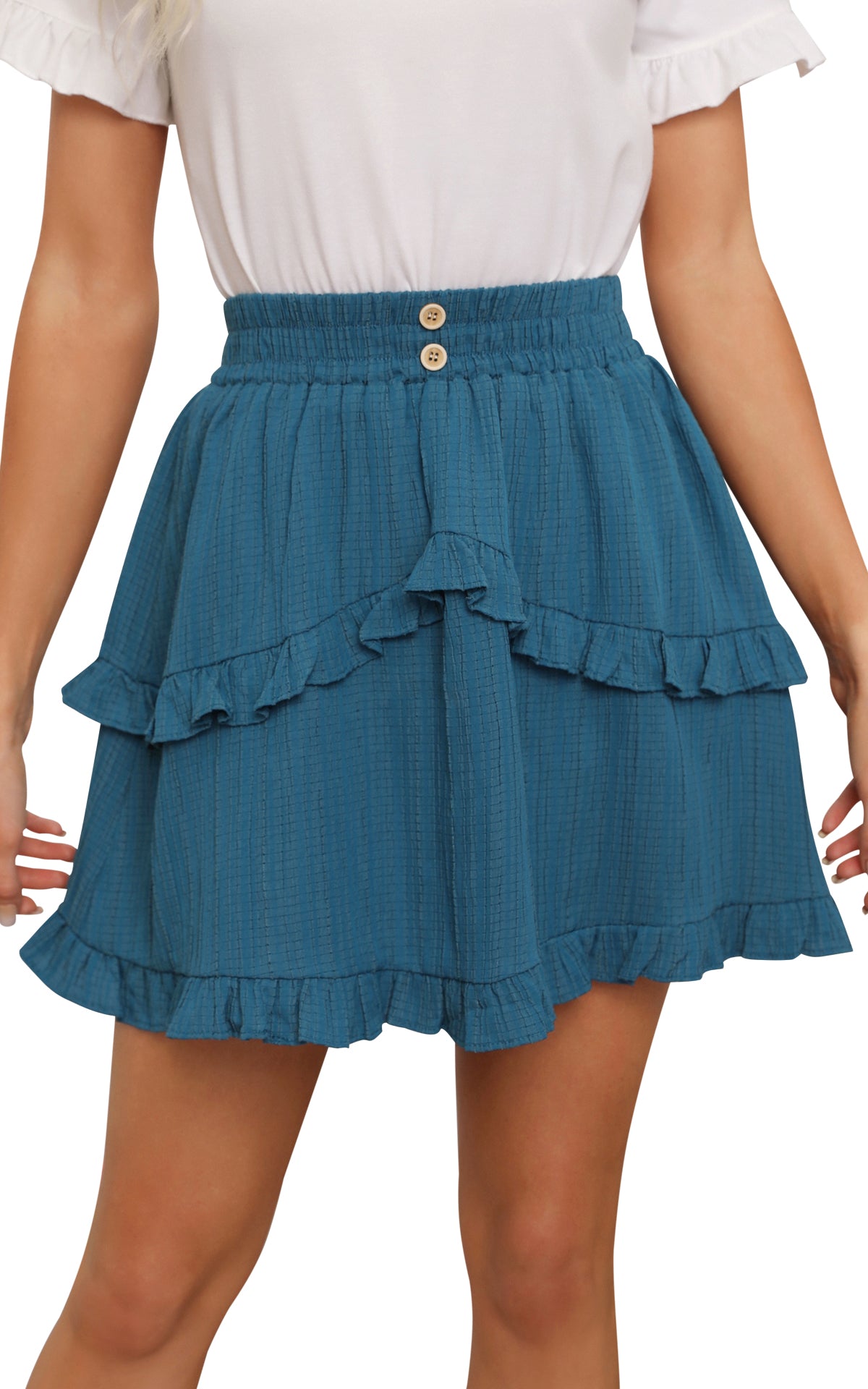 BYINNS Women’s Summer High Waisted Mini Skirt - A Line Smocked Waist Ruffle Flowy Skater Short Trendy Casual Vacation Skirts