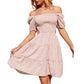 Byinns Women’s Square Neck Ruffle Mini Dress Smocked Cut Out Ditsy Floral Backless Tiered Puff Short Sleeve Dress