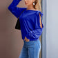 Tie Knot One Shoulder Blouse Batwing Sleeve Elegant Loose Fit Tops