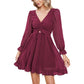 EXLURA Women’s Swiss Dot Flowy Mini Dress V Neck Long Puff Sleeve Tie Back Ruffle Dress Sexy Cottagecore Wedding Guest Dress