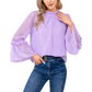 EXLURA Women’s Swiss Dot Long Bell Sleeve Tops Shirts Ruffle Mock Neck Blouses Flowy Chiffon Dressy Tops