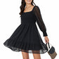 Exlura Women’s Vintage Mini Dress Round Neck Long Sleeve Swiss Dot Empire Waist Skater Dress Babydoll Casual Dress