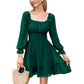 Exlura Women’s Swiss Dot Flowy Mini Dress Square Neck Long Lantern Sleeve Ruffle Dress Casual Cottagecore Boho Dress