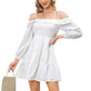 EXLURA Women’s Off shoulder Smocked Tiered Mini Dress Ruffle Long Puff Sleeve Dress Elegant Cocktail Party Dress