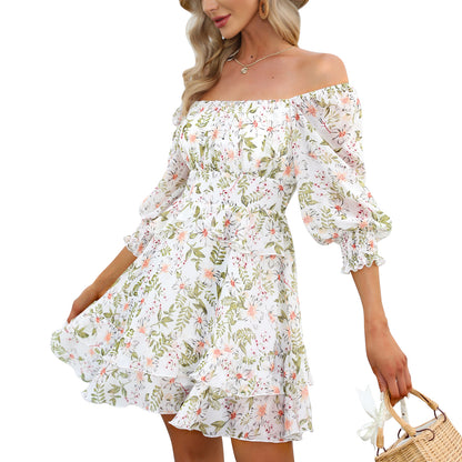 Tiered Square Neck Off Shoulder Smocked Skater  Sundress