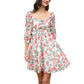 Exlura Women’s Off Shoulder Floral Ruffle Dress Sundress Tie Back Puff Sleeve Backless Square Neck Mini Summer Dress