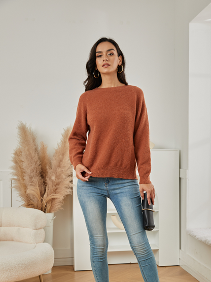Exlura Womens Tie Back Backless Patchwork Lace Top Round Neck Long Sleeve Knit Pullover Sweater Sexy Casual Trendy Tops