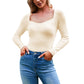 Exlura Women's Square Neck Ribbed Knitted Crop Sweater Long Sleeve Slim Fit Pullover Tops