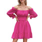Exlura Women’s Swiss Dot Flowy Mini Dress Square Neck Long Lantern Sleeve Ruffle Dress Casual Cottagecore Boho Dress