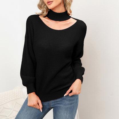 EXLURA Women’s Halter Chunky Pullover Sweater  Cut Out Long Puff Sleeve Knit Jumpers Tops Casual Trendy Tops
