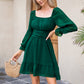 Exlura Women’s Swiss Dot Flowy Mini Dress Square Neck Long Lantern Sleeve Ruffle Dress Casual Cottagecore Boho Dress