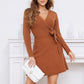 EXLURA Women’s Faux Wrap Pullover Sweater Dress V Neck Long Sleeve Casual Sexy Dress Cocktail Wedding Guest Mini Dress