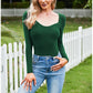 Exlura Women's Square Neck Ribbed Knitted Crop Sweater Long Sleeve Slim Fit Pullover Tops