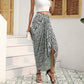 Faux Wrap Midi Skirt High Waisted Ruched High Low Slit Long