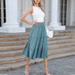 A-Line High Waisted Midi Skirt - Slit Button Front Tiered