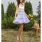 Exlura Women’s High Waist Tiered Ruffle Short Skirt Smocked Layered Elastic Waist A-Line Mini Skirt