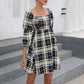 Square Neck Dress Long Puff Sleeve A-Line Casual Short Mini Dress