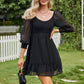 Exlura Women’s Vintage Mini Dress Round Neck Long Sleeve Swiss Dot Empire Waist Skater Dress Babydoll Casual Dress