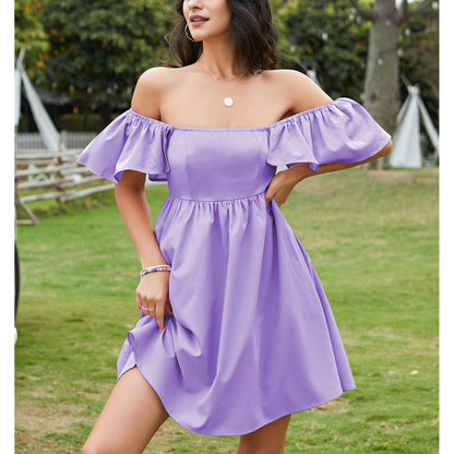 High Waist A-Line Smocked Back Zipper Mini Dress