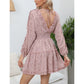 EXLURA Women’s V Neck Ruffle Floral Boho Mini Dress Backless Batwing Long Sleeve Dress Vintage Wedding Guest Dress