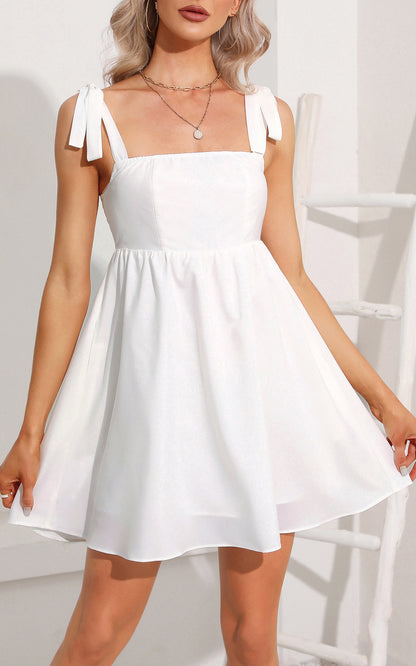Summer Empire Waist Mini Sundresses - Sleeveless Tie Strap