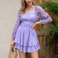 KRDR302EXLURA Women’s Lace Long Puff Sleeve Mini Dress Square Neck Backless Short Swing Party Dress Tie Back Bridesmaid Wedding Guest Dresses