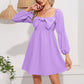 Casual Mini Dress Square Neck Bow Long Puff Sleeve Dress Empire Waist Boho Wedding Guest Dress