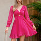 EXLURA Women’s Swiss Dot Flowy Mini Dress V Neck Long Puff Sleeve Tie Back Ruffle Dress Sexy Cottagecore Wedding Guest Dress