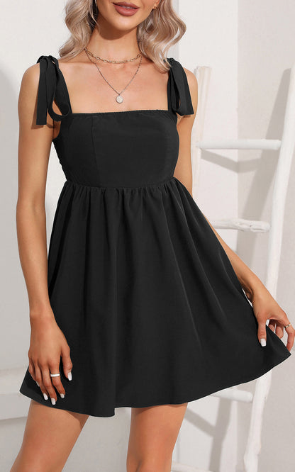 Summer Empire Waist Mini Sundresses - Sleeveless Tie Strap