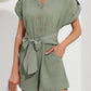 Jumpsuits - V Neck Button Short Sleeve Wide Leg Casual Rompers