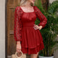 KRDR302EXLURA Women’s Lace Long Puff Sleeve Mini Dress Square Neck Backless Short Swing Party Dress Tie Back Bridesmaid Wedding Guest Dresses
