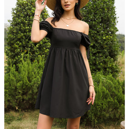 Square Neck Babydoll Dress Backless High Waist Tie Back Short Puff Sleeve Summer Mini Dress Sundress