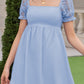 Square Neck Lace Short Puff Sleeve Dress