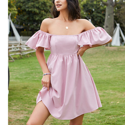 High Waist A-Line Smocked Back Zipper Mini Dress