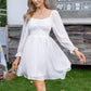 EXLURA Women’s Drawstring Mini Dress Sweetheart Neckline Smocked Flowy Dress Puff Long Sleeve Ruffle Cute Wedding Guest Dress