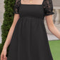 Square Neck Lace Short Puff Sleeve Dress